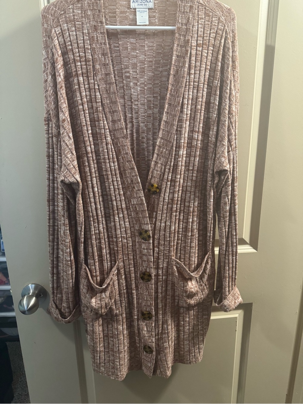 Arizona Jean Company Ribbed Open-Front Cardigan in Mauve-Taupe